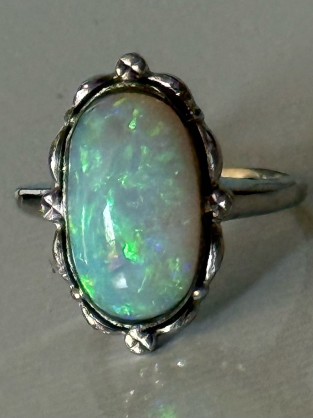 10k White Gold Natural Australian Opal Ring